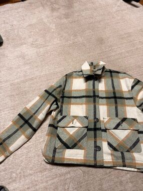 Zara Green Cream and Tan Plaid Jacket